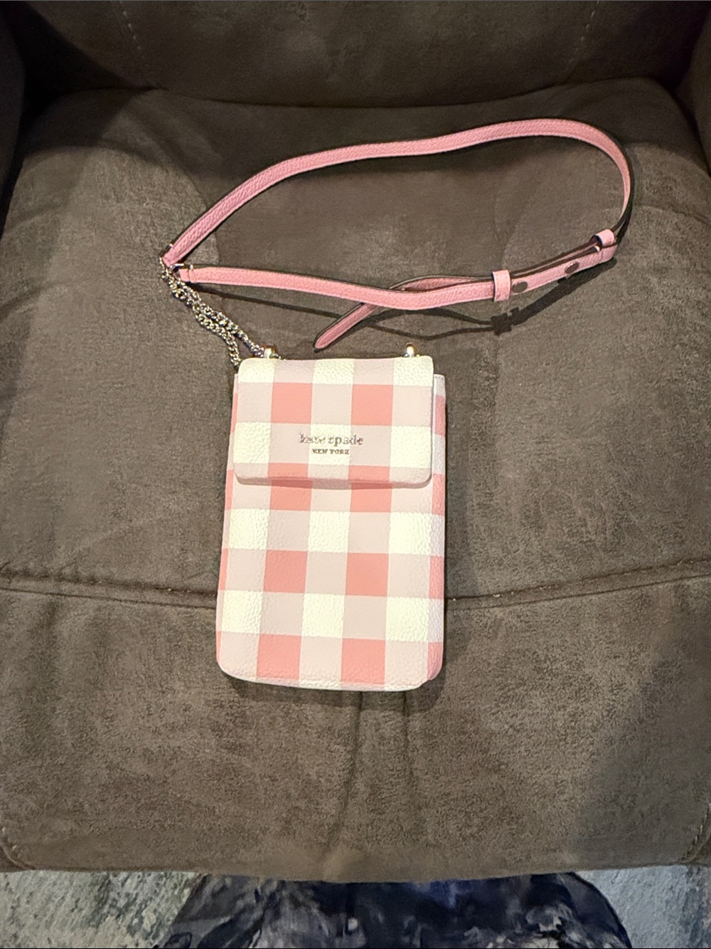 kate spade Pink and White Gingham Crossbody Phone Bag